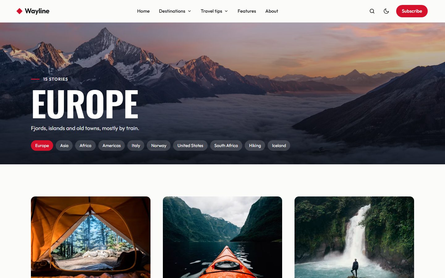 A destination page with its photo cover